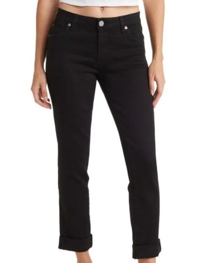 Kut From The Kloth Women 6 Black Stretch Denim Mid Rise Katy Boyfriend Jeans Nwt